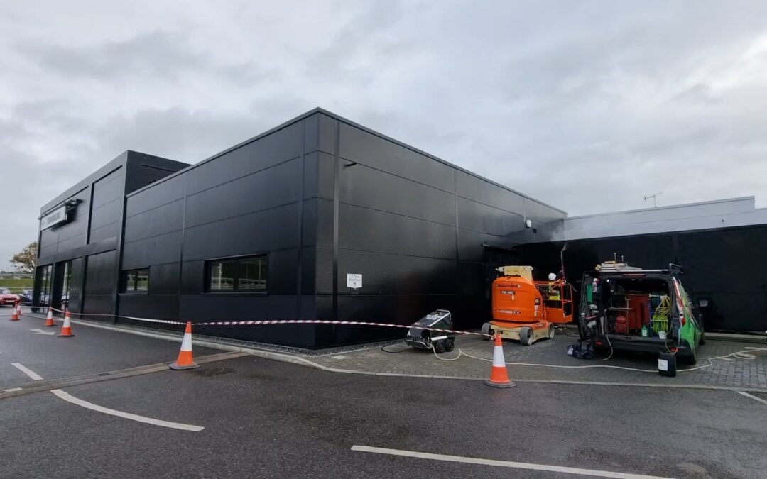 Forecourt, Cladding and Window Cleaning of BMW Garage in Littlehampton 2021