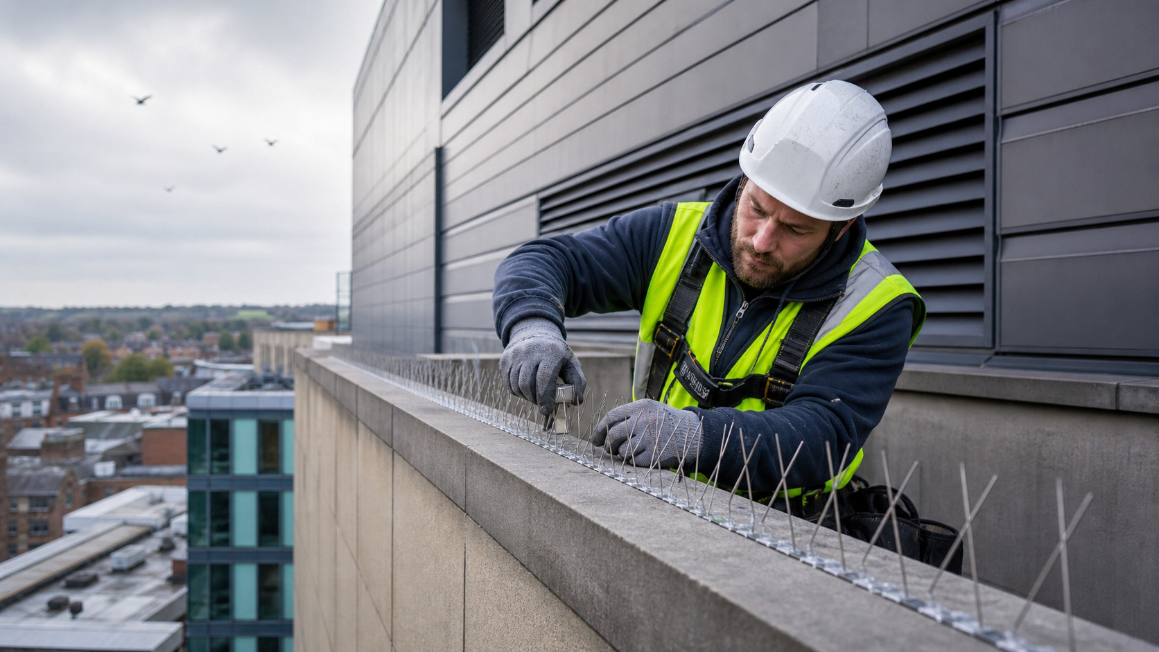 Eco Clean Sussex bird deterrent installation on a commercial ledge