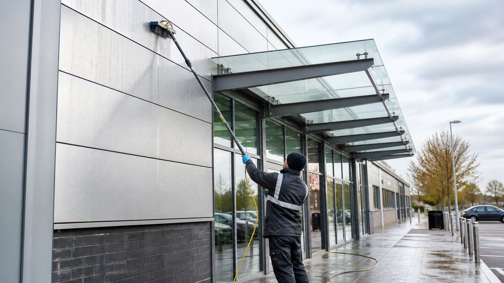 Eco Clean Sussex cladding and canopy cleaning for a commercial building