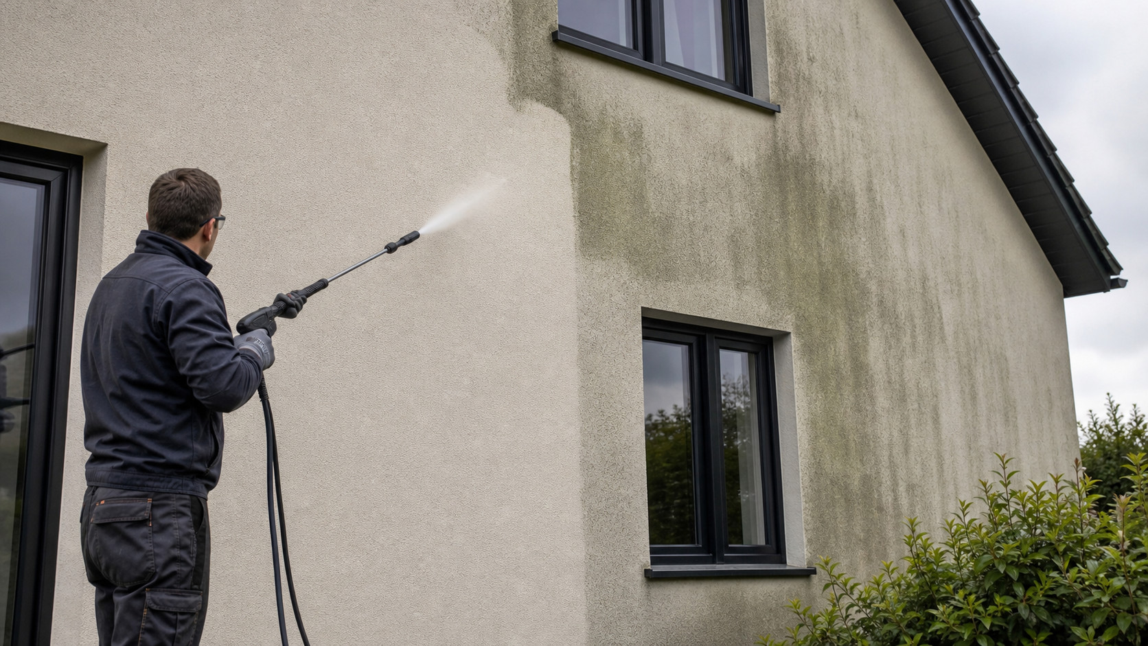 Eco Clean Sussex render cleaning and repair on an exterior wall
