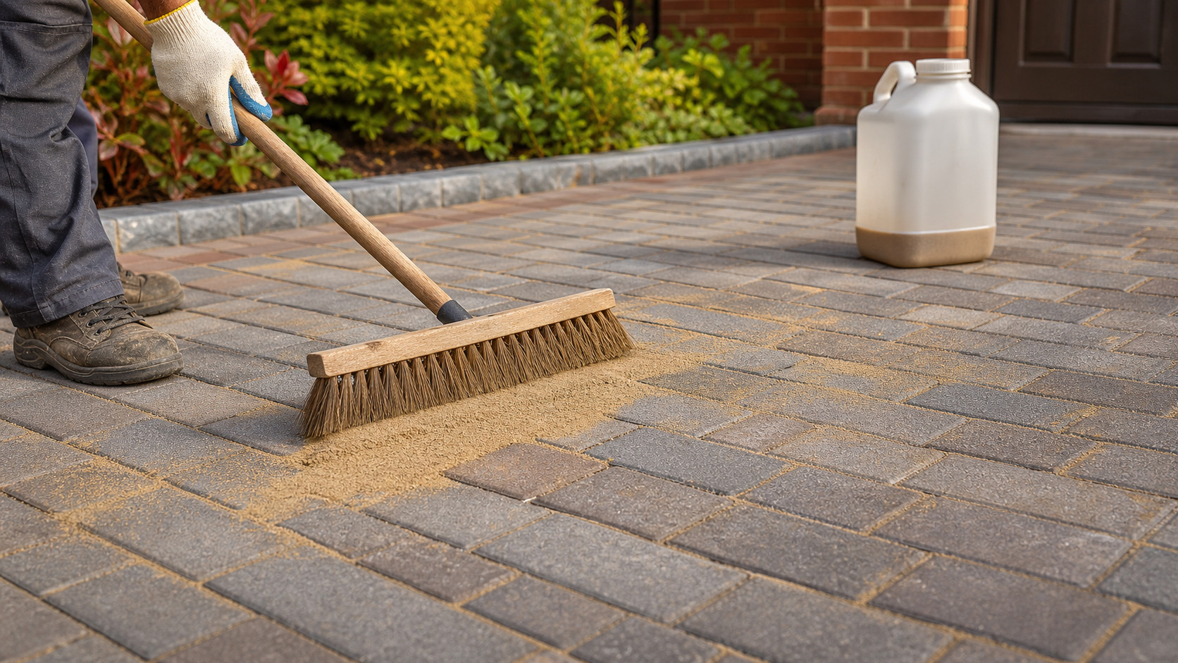 Commercial entrance paving prepared for professional cleaning