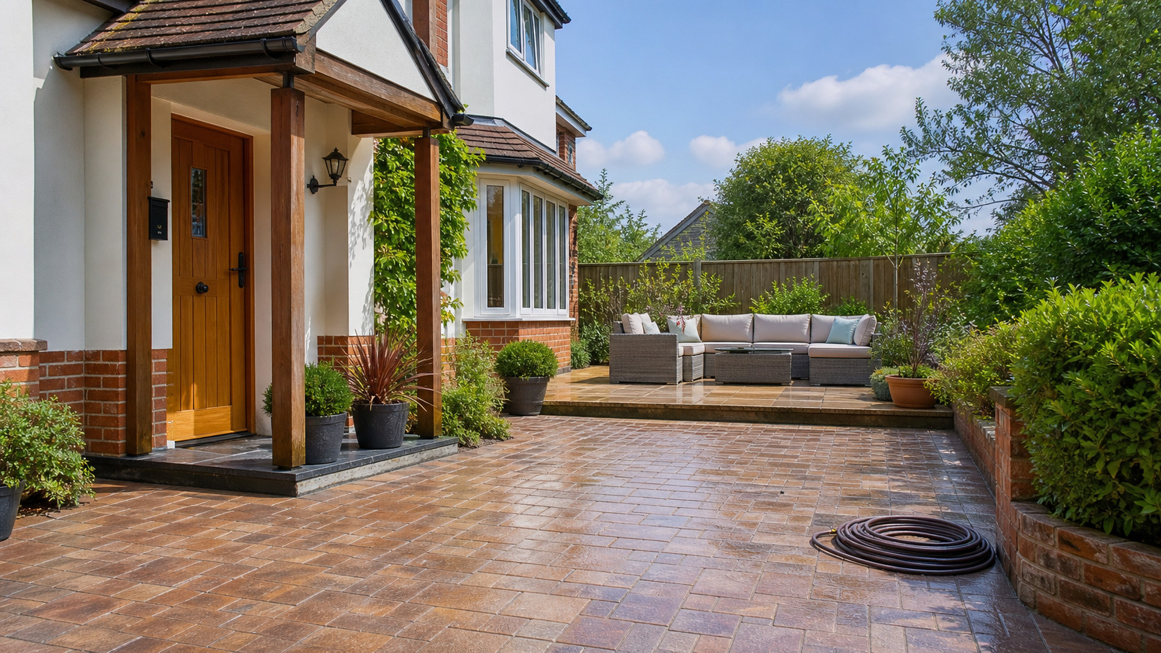 Steam cleaning stubborn marks from outdoor paving in Sussex